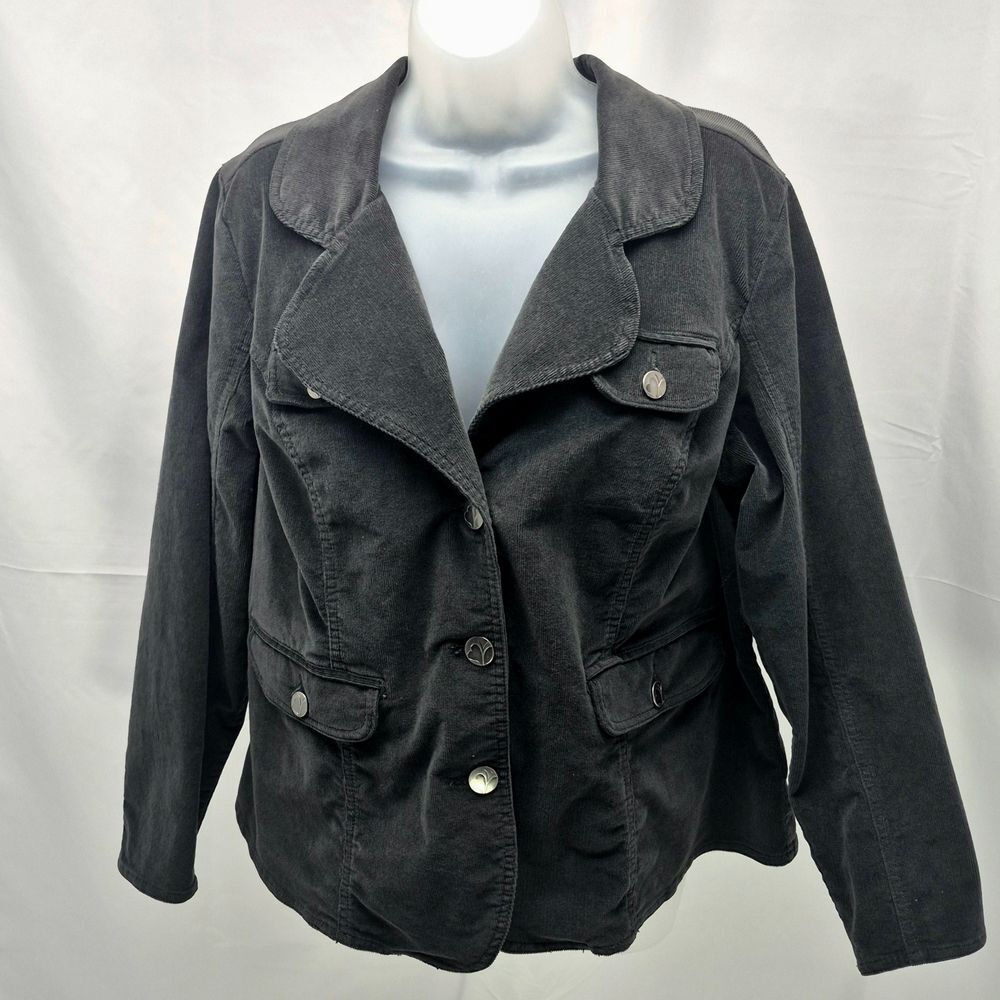Vintage Fashion Bug Grey Corduroy Button Up Jacket Woman's Size 20W